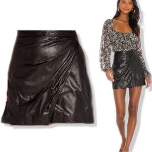 Free People Fake Out Black Vegan Leather Faux Wrap High Rise Mini Skirt